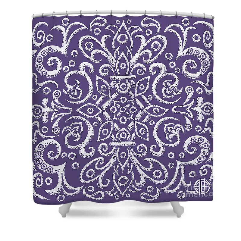 Boho Shower Curtain featuring the drawing Tapestry Square 5 Mystical Purple by Amy E Fraser