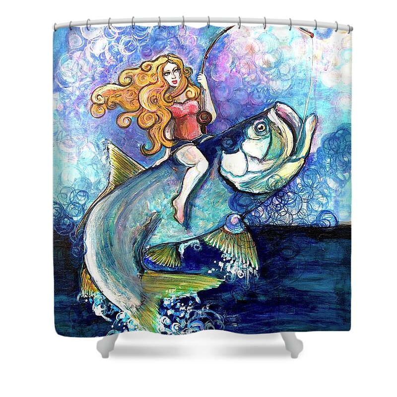 Girl Shower Curtain featuring the painting Tarpon Rodeo 2019 by Laurie Maves ART