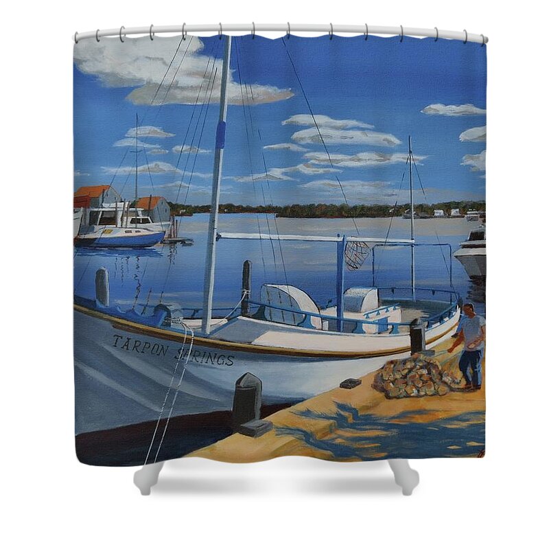 Summer Shower Curtain featuring the painting Tarpon Springs Sponger by David Gilmore