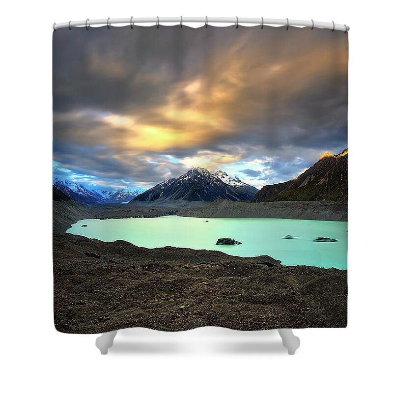 Tranquility Shower Curtain featuring the photograph Tasman Glazier, Mt. Cook by Atomiczen