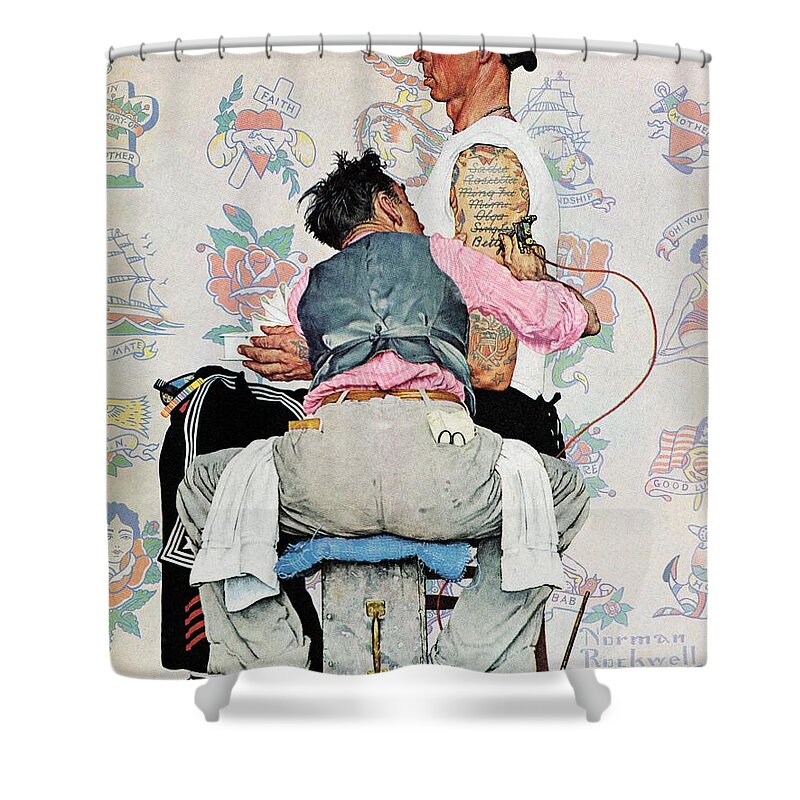 Arms Shower Curtain featuring the drawing Tattoo Artist by Norman Rockwell
