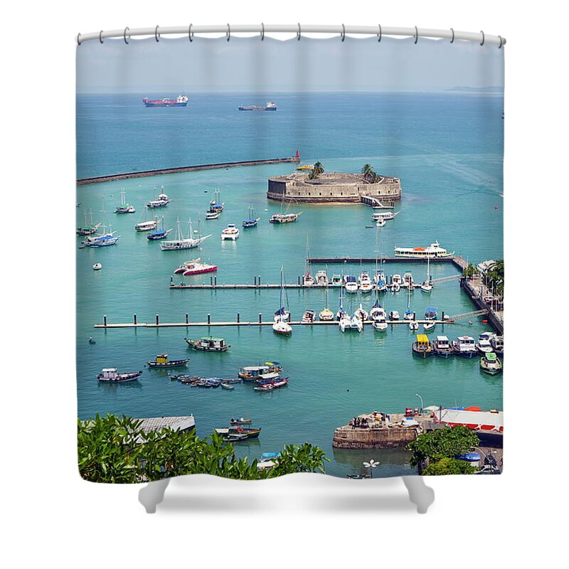 Bahia State Shower Curtain featuring the photograph Taxis And Ferries Surround São Marcelo by Brian Phillpotts