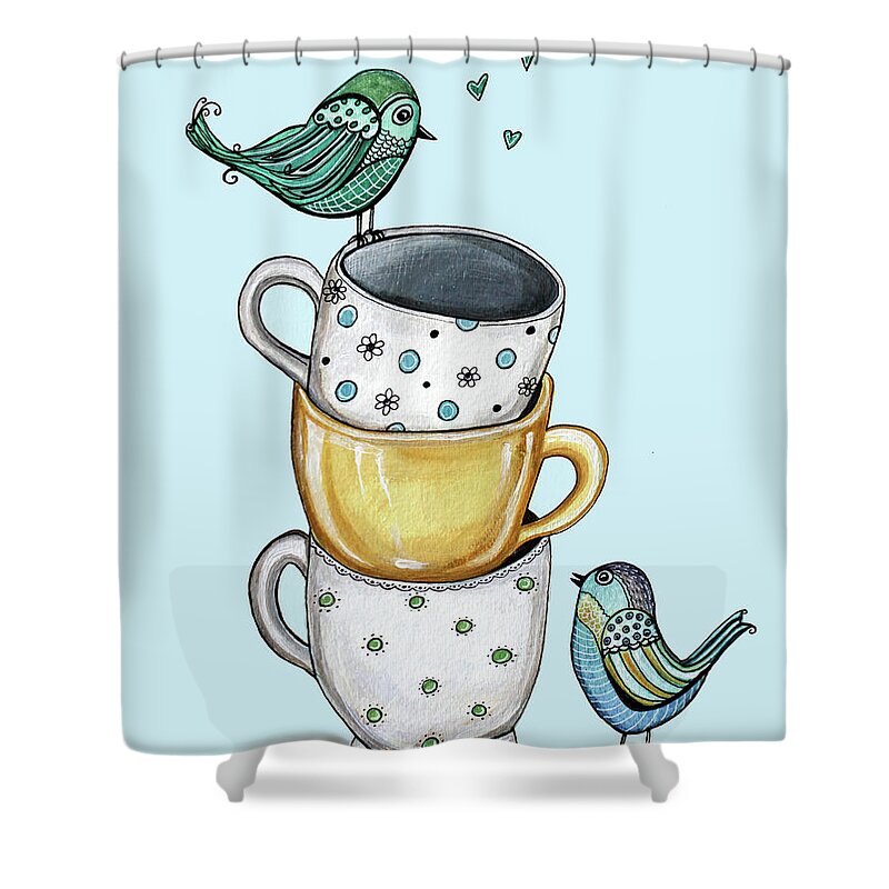 Tea Shower Curtain featuring the painting Tea Time With the Birds by Elizabeth Robinette Tyndall