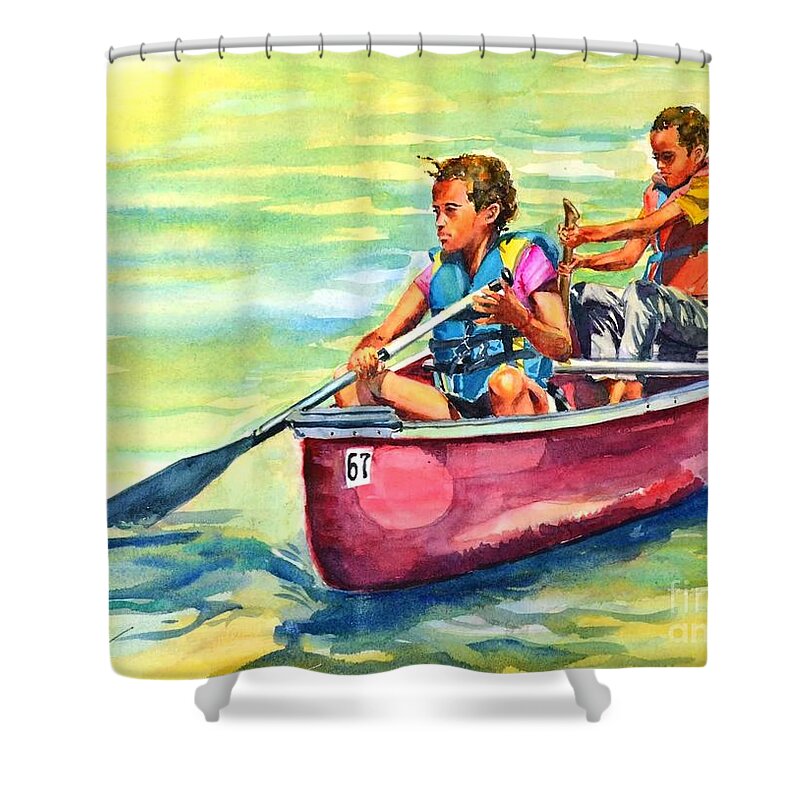 Children Shower Curtain featuring the painting Team spirit by Betty M M Wong