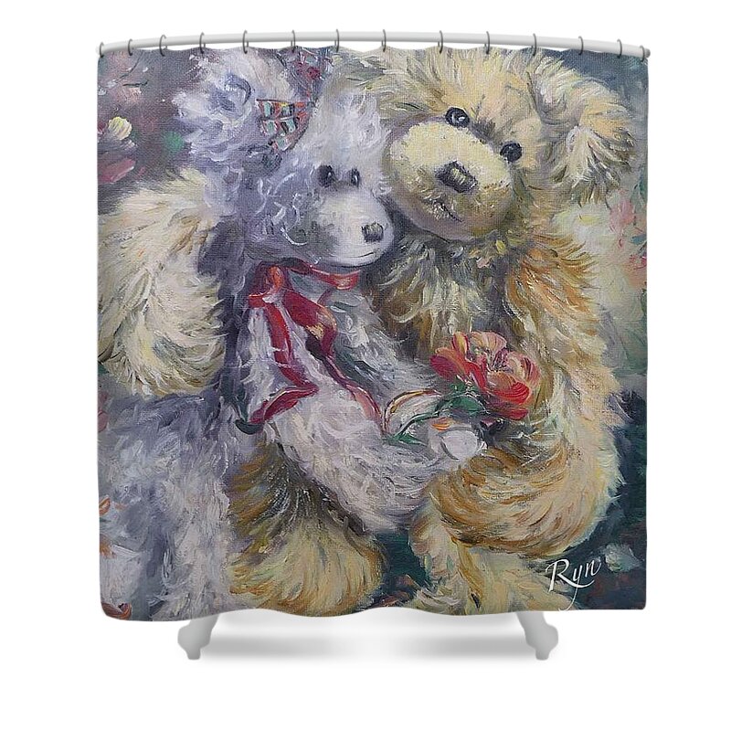 Teddy Bear Shower Curtain featuring the painting Teddy Bear Honeymooon by Ryn Shell