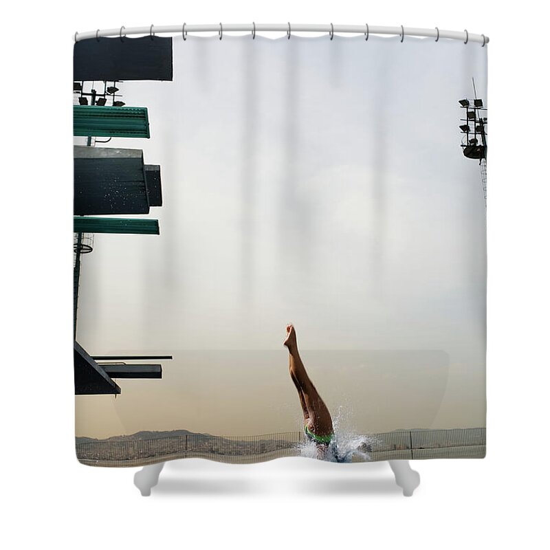 Diving Into Water Shower Curtain featuring the photograph Teenage Girl 16-17 Diving In Pool by Photo And Co