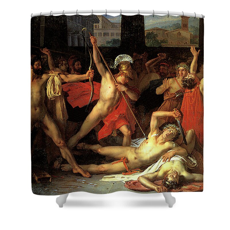 Leon Louis Vincent Paliere Shower Curtain featuring the painting Telemachus killing the Suitors by Leon Louis Vincent Paliere