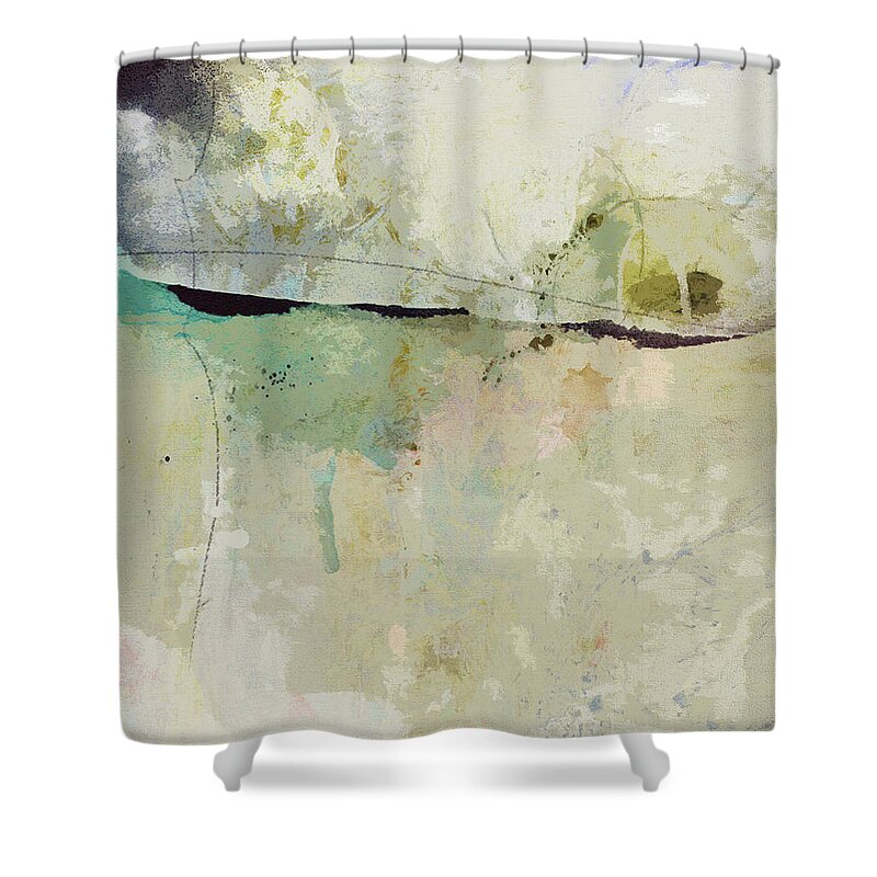 Abstract Shower Curtain featuring the mixed media Tell Christina by Karen Lynch