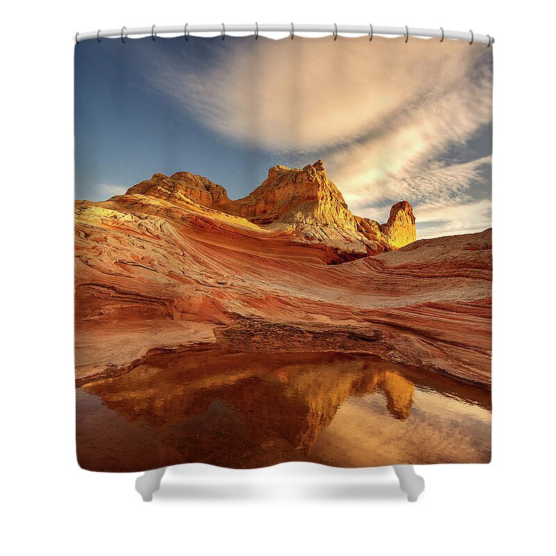 Scenics Shower Curtain featuring the photograph Temple In The Sky by Chris Moore - Exploring Light Photography