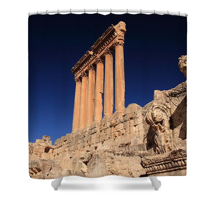 Statue Shower Curtain featuring the photograph Temple Of Jupiter, Baalbek, Lebanon by Yeowatzup