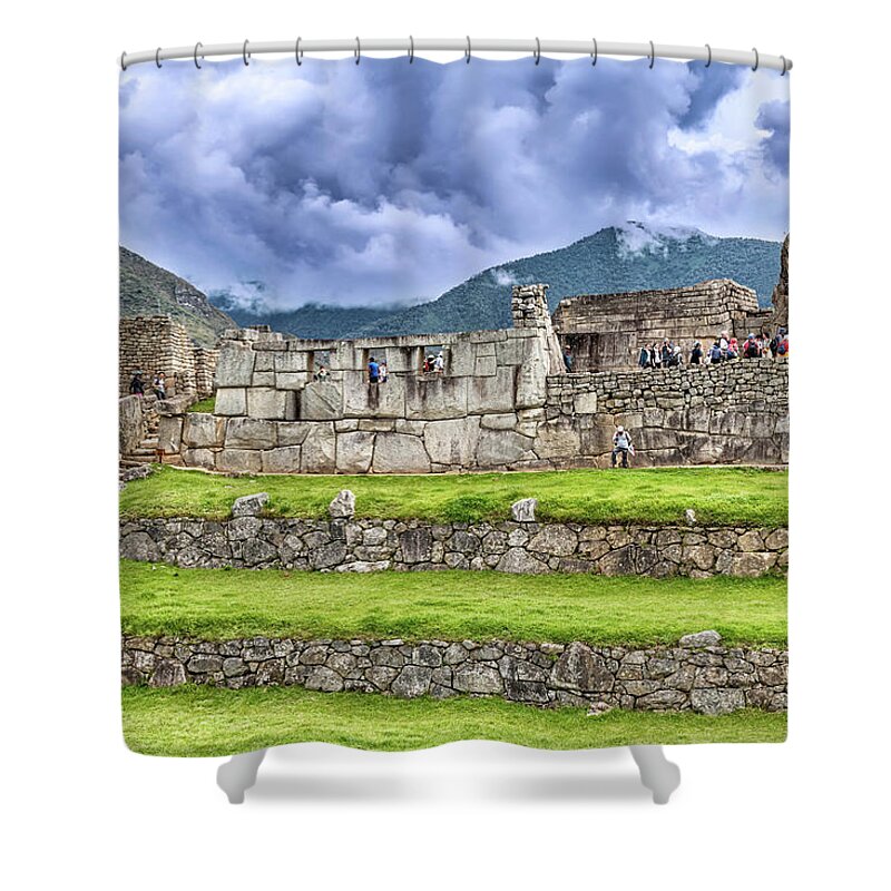 Temple Shower Curtain featuring the photograph Temple of the Three Windows and Sacred Plaza, Machu Picchu, Peru by Marek Poplawski