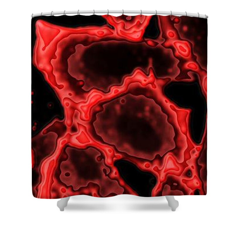 Abstract Shower Curtain featuring the digital art Tendrils in Red by Ronald Bissett