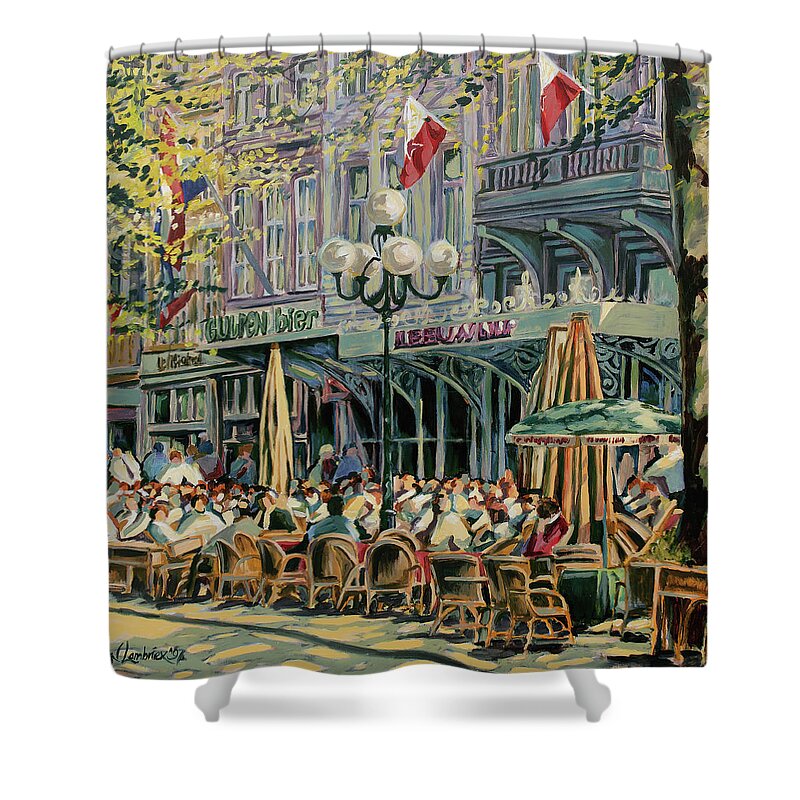 Vrijthof Shower Curtain featuring the painting Terrace at the Vrijthof in Maastricht by Nop Briex