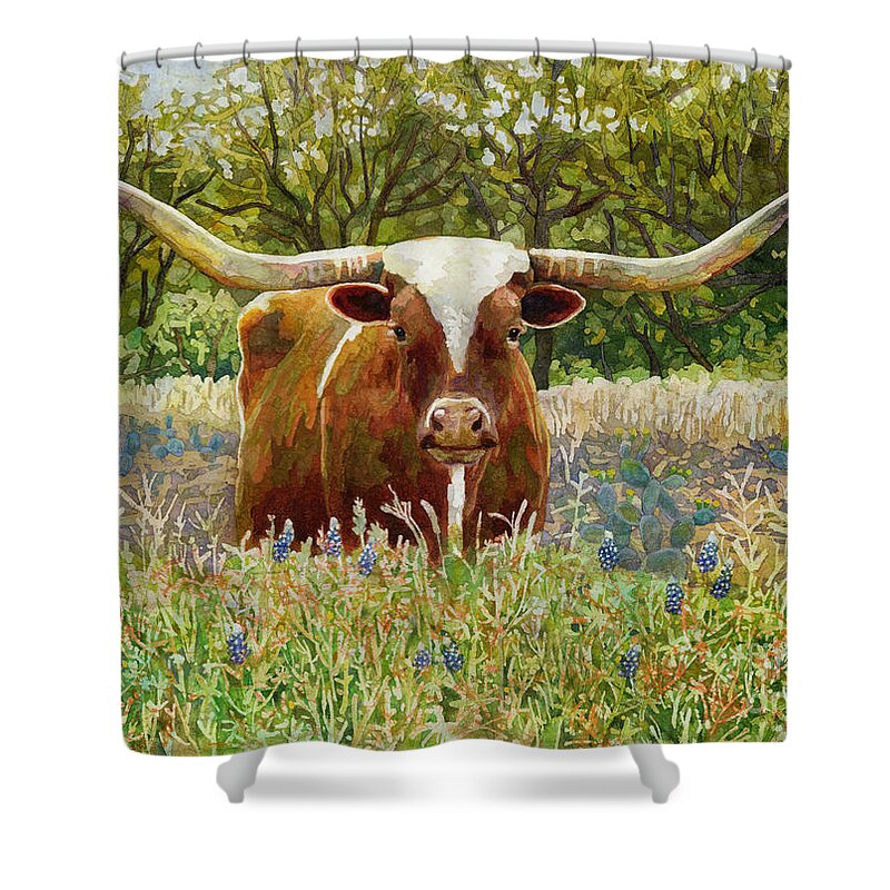 Longhorn Shower Curtain featuring the painting Texas Longhorn by Hailey E Herrera
