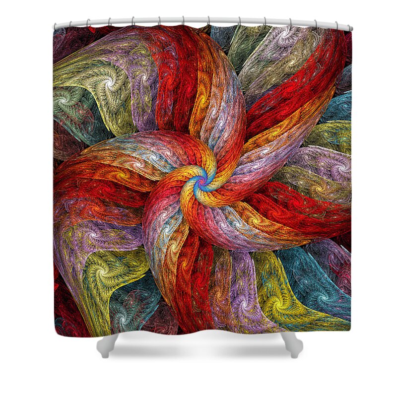 Abstract Shower Curtain featuring the digital art Textured Color Spiral by Peggi Wolfe