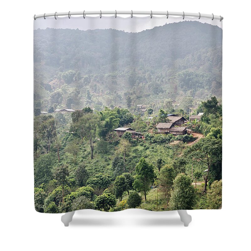 Hill Tribes Shower Curtain featuring the photograph Thai Hill Tribe Village by Oneclearvision