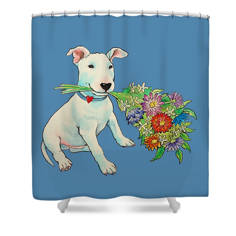 Bull Terrier Shower Curtain featuring the painting Thank You by Jindra Noewi