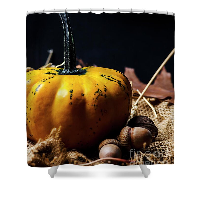 Thanksgiving Shower Curtain featuring the photograph Thanksgiving dinner invitation card. by Jelena Jovanovic