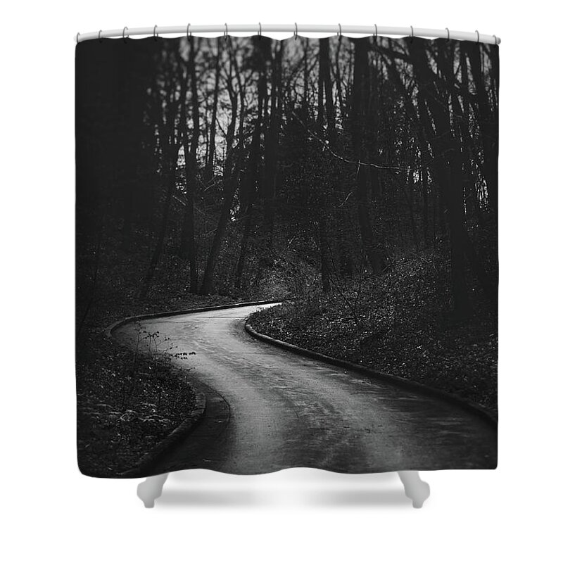 Black And White Shower Curtain featuring the photograph That Lonesome Road by Scott Norris