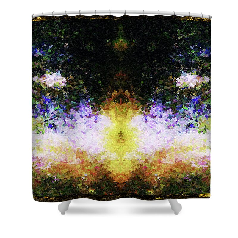 Chromatic Poetics Shower Curtain featuring the painting That Time We Woke Up Laughing in Claude Monet's Garden by Aberjhani