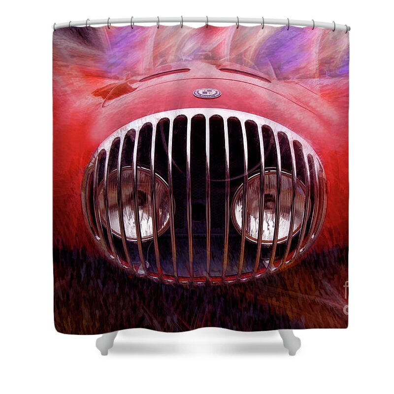 The 1952 Osca Mt4 Mm Spider Shower Curtain featuring the photograph The 1952 OSCA MT4 MM Spider At Pebble Beach by Blake Richards