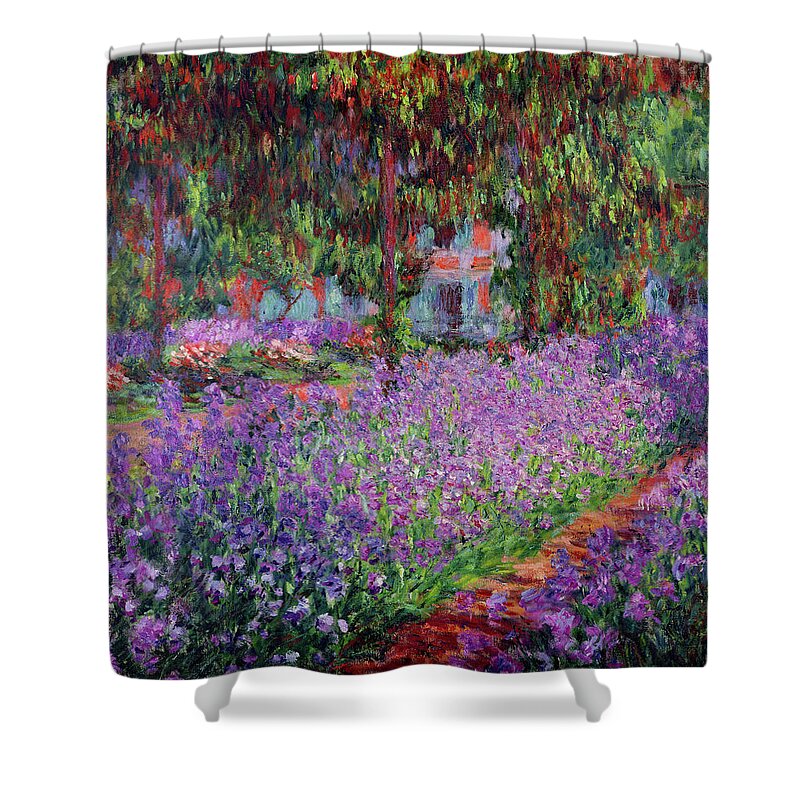 Claude Monet Shower Curtain featuring the painting The Artist's Garden at Giverny, 1900 by Claude Monet
