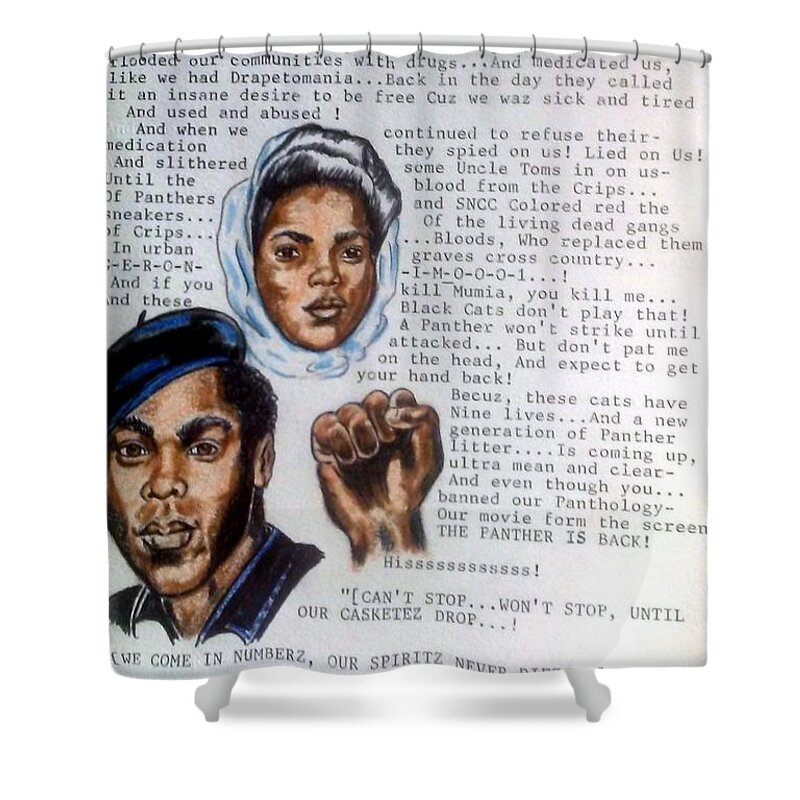 Blak Art Shower Curtain featuring the drawing the Black Panther Party by Joedee