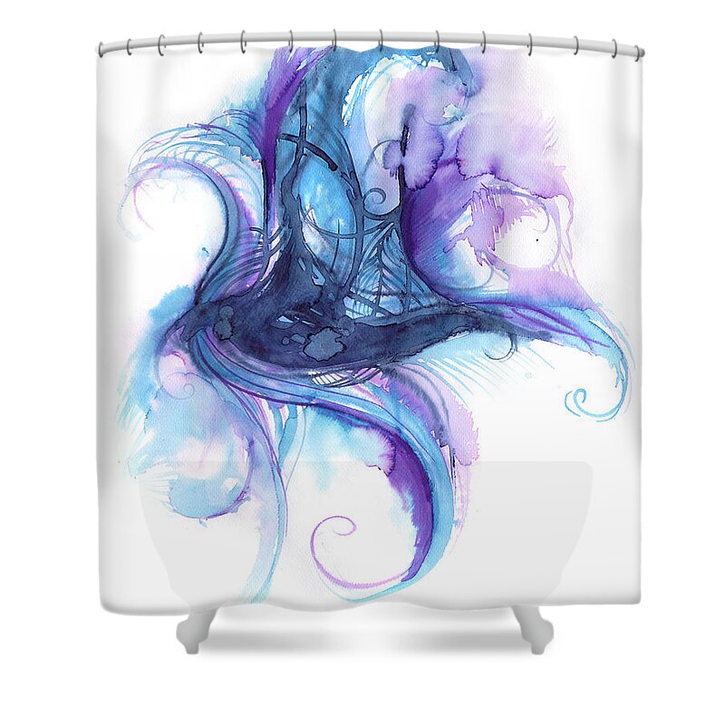 Art Shower Curtain featuring the digital art The Blue Bridge by Stereohype