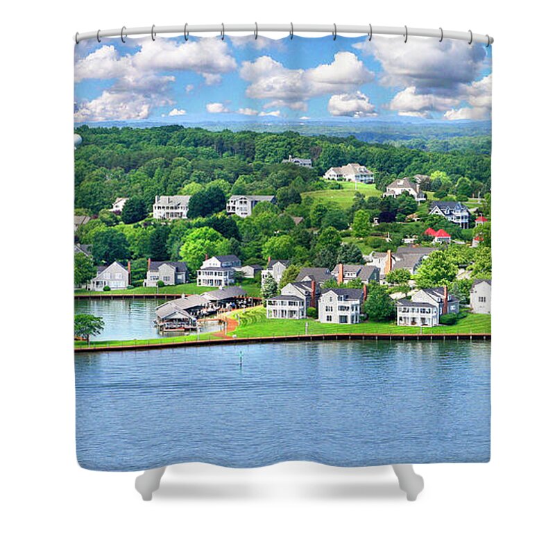 The Boardwalk Smith Mountain Lake Shower Curtain featuring the photograph The Boardwalk, Smith Mountain Lake, Va by The James Roney Collection