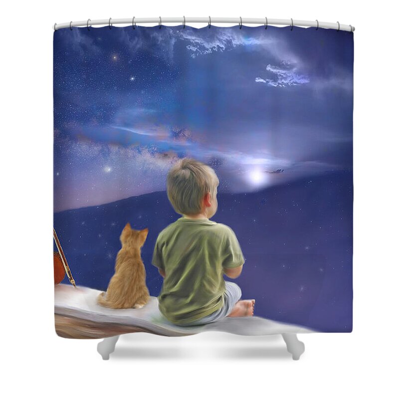 Cats Shower Curtain featuring the mixed media Such a Beautiful World by Colleen Taylor