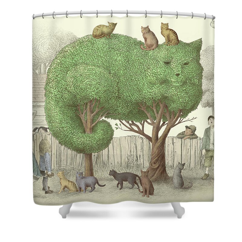 Cat Shower Curtain featuring the drawing The Cat Tree by Eric Fan