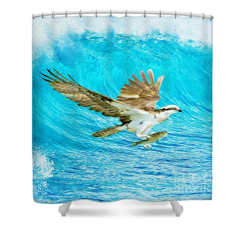 Osprey Shower Curtain featuring the photograph The Catch by Laura D Young