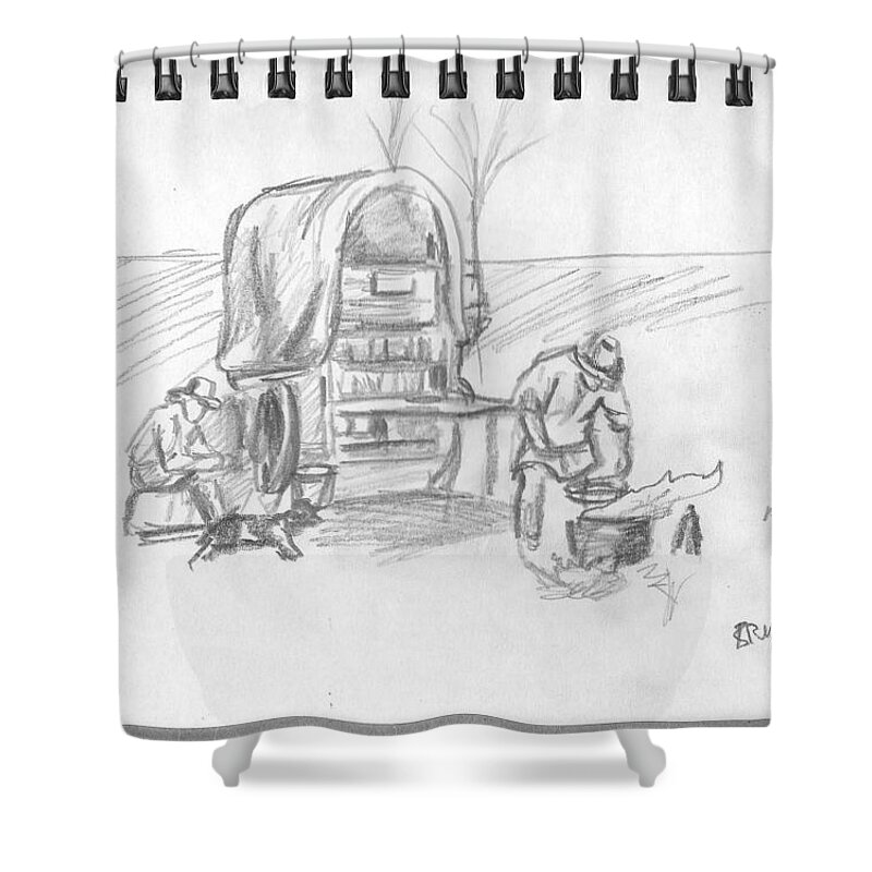 Chuck Wagon Shower Curtain featuring the drawing The Churck Wagon by Bryan Bustard