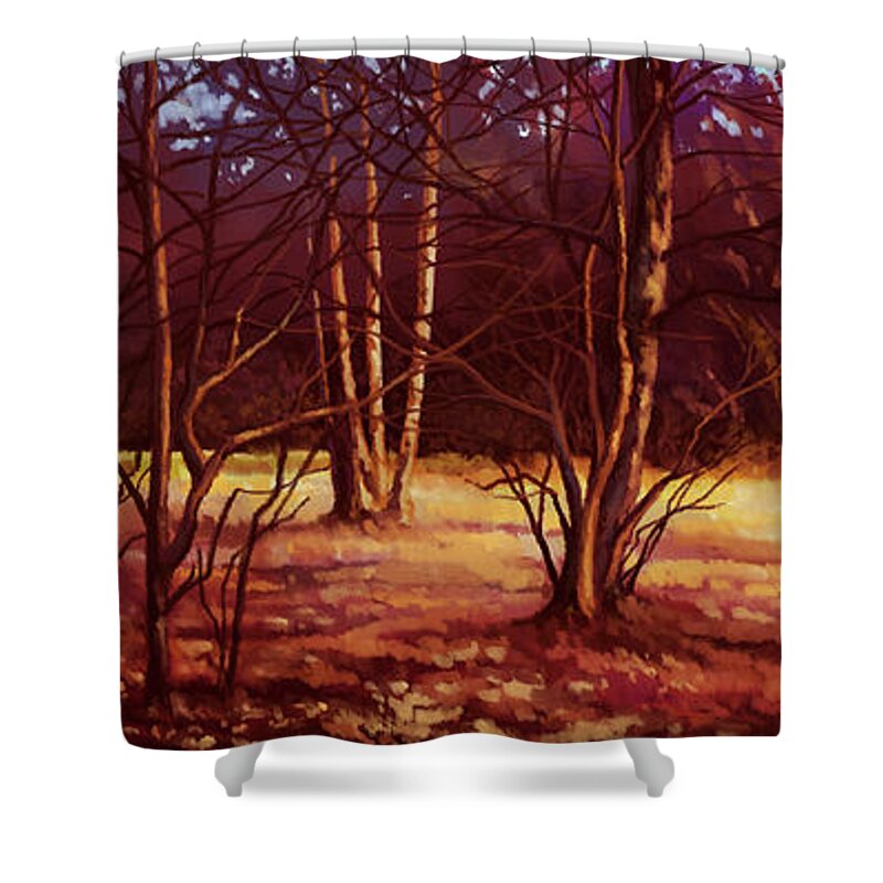 Nature Shower Curtain featuring the painting The Clearing by Hans Neuhart