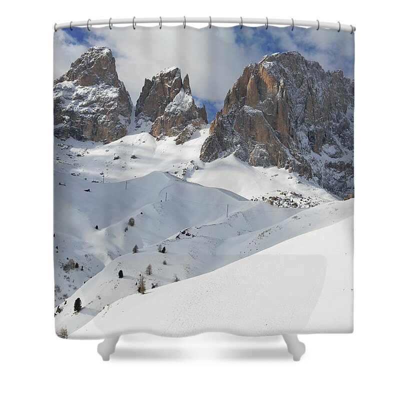 Mountain Pass Shower Curtain featuring the photograph The Dolomites by Franz Aberham