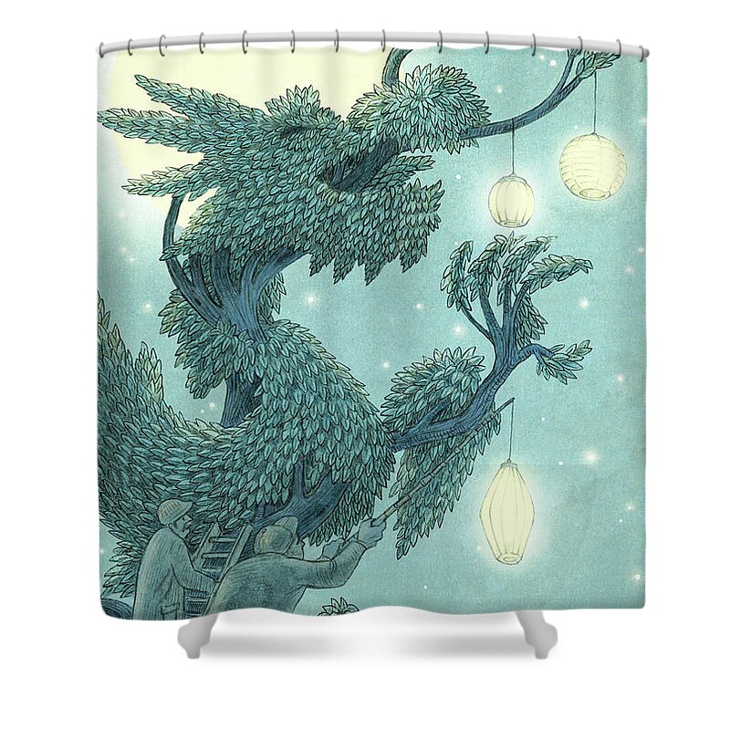 Night Shower Curtain featuring the drawing The Dragon Tree - night by Eric Fan