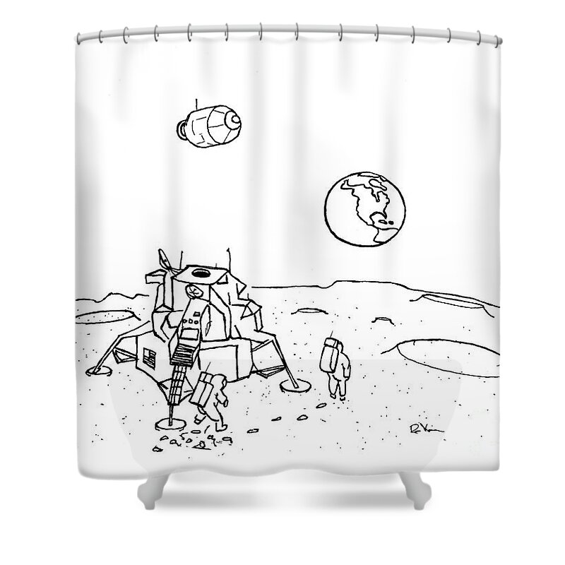 The Eagle Has Landed Shower Curtain featuring the drawing The Eagle Has Landed by Kip DeVore