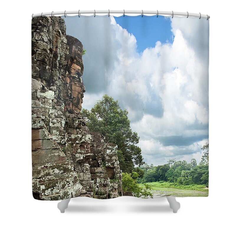 Tropical Rainforest Shower Curtain featuring the photograph The Faces Of Bayon An Angkor In Cambodia by Tbradford
