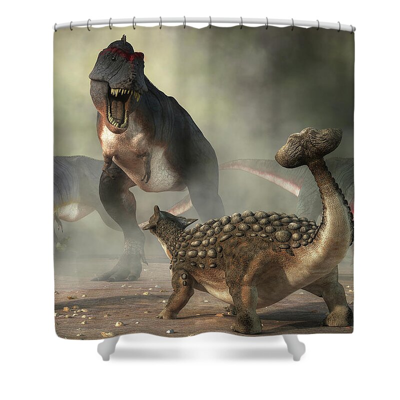 Ankylosaurus Shower Curtain featuring the digital art The Fearless Ankylosaurus by Daniel Eskridge
