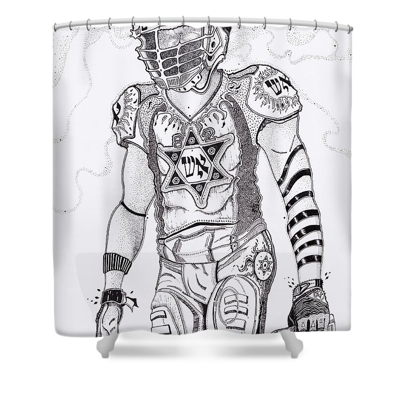 Football Shower Curtain featuring the painting The Football King by Yom Tov Blumenthal