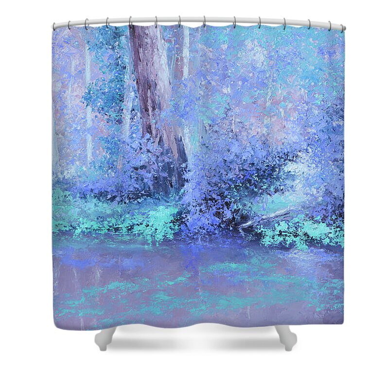Trees Shower Curtain featuring the painting The Forest Whispers by Jan Matson