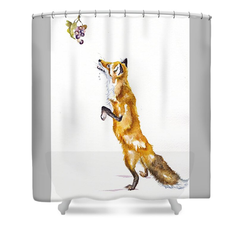 Aesop's Fables Shower Curtain featuring the painting The Fox and the Grapes by Debra Hall