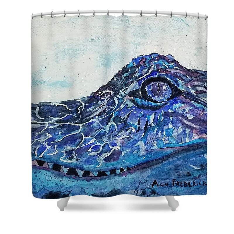 Alligator Shower Curtain featuring the painting The Gator Blues by Ann Frederick
