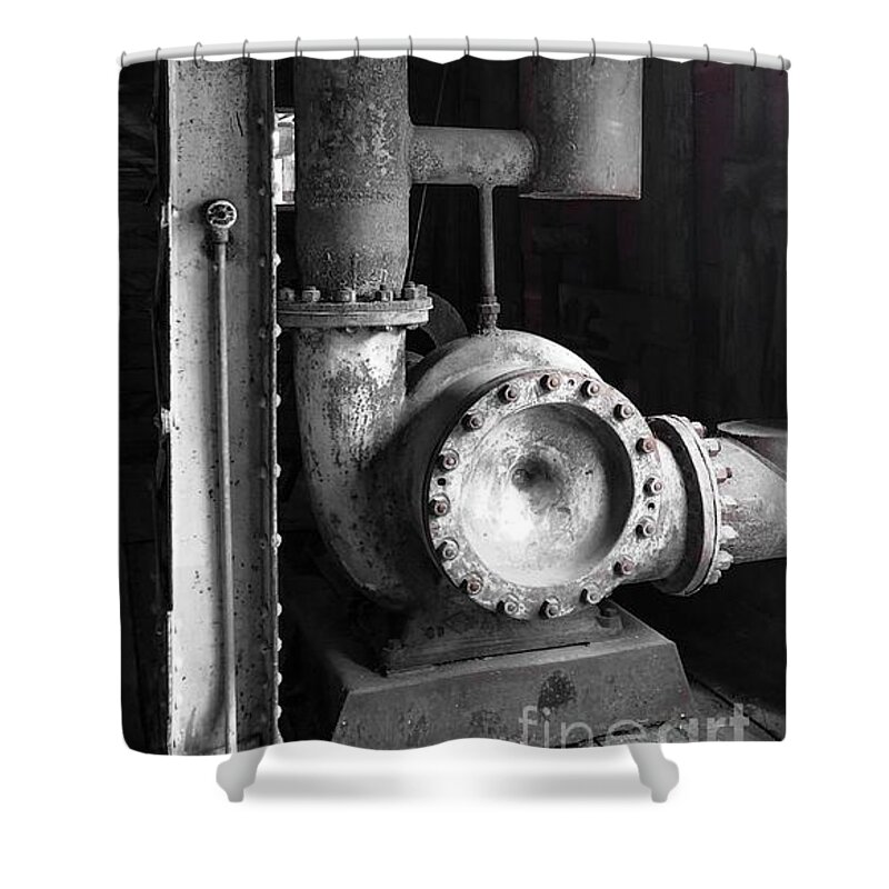 Pipes Shower Curtain featuring the photograph The Gears of the Dredge by Jennifer Lake
