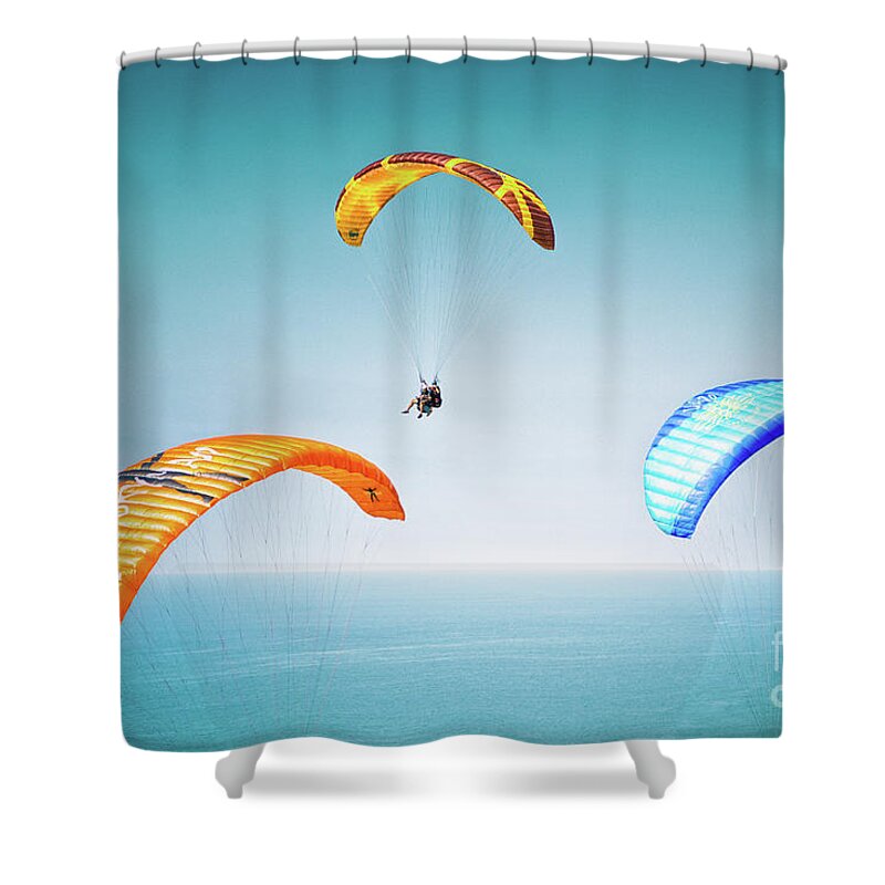 Paragliding Shower Curtain featuring the photograph The Glide by Becqi Sherman