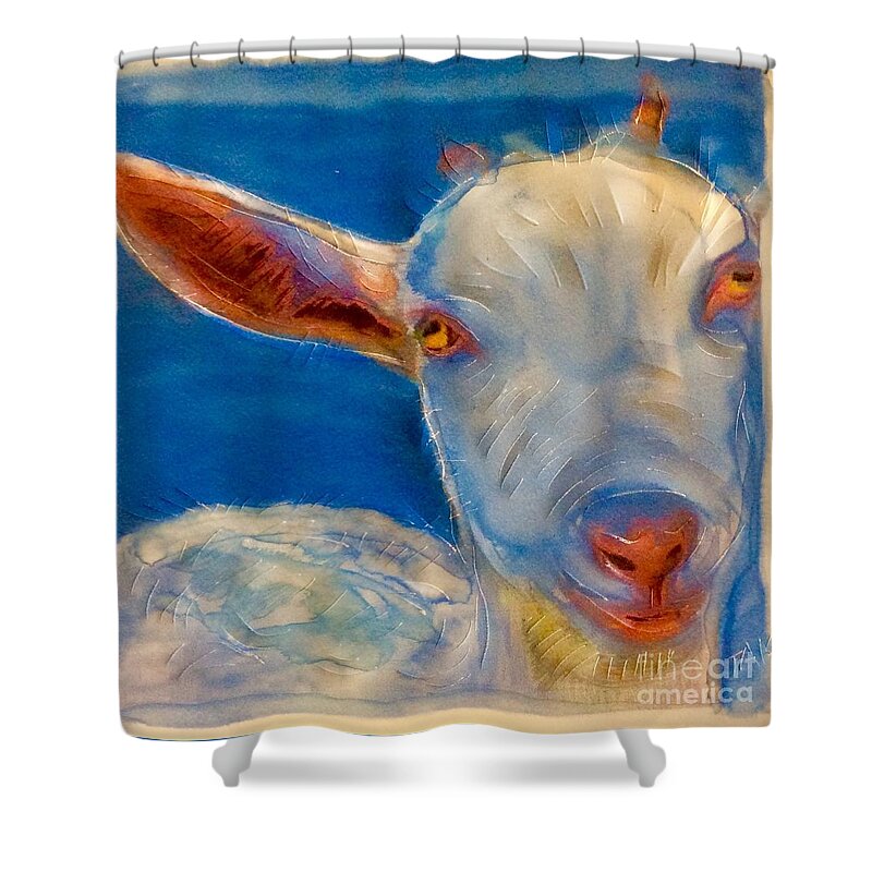 Goats Farm Animals Shower Curtain featuring the painting The Goat blues by FeatherStone Studio Julie A Miller