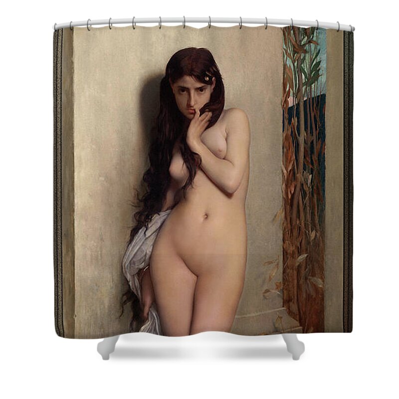 The Grasshopper Shower Curtain featuring the painting The Grasshopper by Jules Joseph Lefebvre by Rolando Burbon
