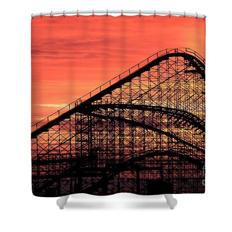 The Great White Shower Curtain featuring the photograph The Great White roller coaster Morey's Piers Wildwood New Jersey USA 3 by John Van Decker