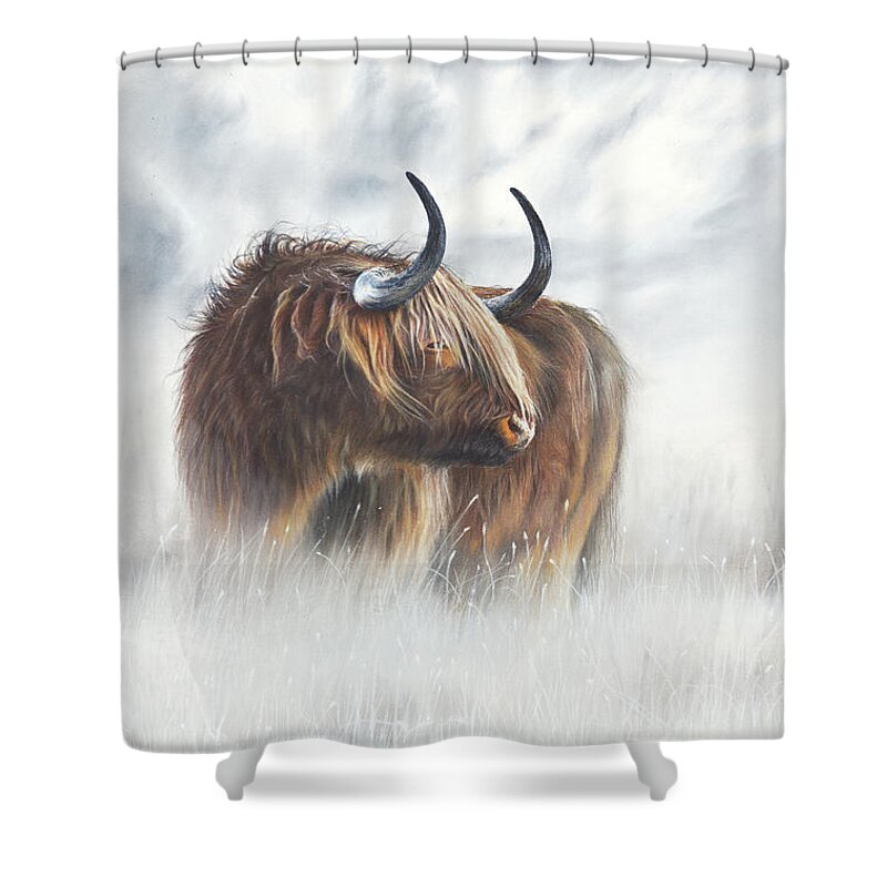 Highland Cow Shower Curtain featuring the painting The Highlander by Peter Williams