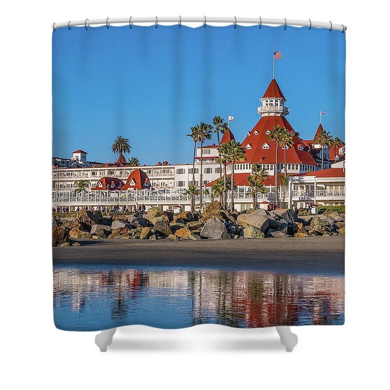 San Diego Shower Curtain featuring the photograph The Hotel del Coronado Beach Reflection San Diego by Robert Bellomy